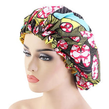 Load image into Gallery viewer, Women African Floral Print Satin Night Sleep Bonnet Hat Hair Care Cap Head Wrap Large Head Wear Ladies Headwrap Hair Care Hat
