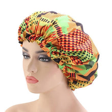 Load image into Gallery viewer, Women African Floral Print Satin Night Sleep Bonnet Hat Hair Care Cap Head Wrap Large Head Wear Ladies Headwrap Hair Care Hat

