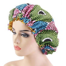 Load image into Gallery viewer, Women African Floral Print Satin Night Sleep Bonnet Hat Hair Care Cap Head Wrap Large Head Wear Ladies Headwrap Hair Care Hat
