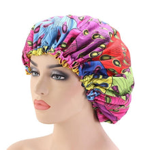 Load image into Gallery viewer, Women African Floral Print Satin Night Sleep Bonnet Hat Hair Care Cap Head Wrap Large Head Wear Ladies Headwrap Hair Care Hat
