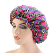 Load image into Gallery viewer, Women African Floral Print Satin Night Sleep Bonnet Hat Hair Care Cap Head Wrap Large Head Wear Ladies Headwrap Hair Care Hat
