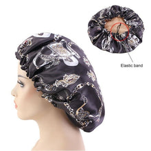 Load image into Gallery viewer, Women African Floral Print Satin Night Sleep Bonnet Hat Hair Care Cap Head Wrap Large Head Wear Ladies Headwrap Hair Care Hat
