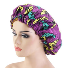 Load image into Gallery viewer, Women African Floral Print Satin Night Sleep Bonnet Hat Hair Care Cap Head Wrap Large Head Wear Ladies Headwrap Hair Care Hat
