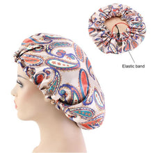 Load image into Gallery viewer, Women African Floral Print Satin Night Sleep Bonnet Hat Hair Care Cap Head Wrap Large Head Wear Ladies Headwrap Hair Care Hat
