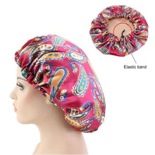 Load image into Gallery viewer, Women African Floral Print Satin Night Sleep Bonnet Hat Hair Care Cap Head Wrap Large Head Wear Ladies Headwrap Hair Care Hat
