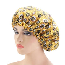 Load image into Gallery viewer, Women African Floral Print Satin Night Sleep Bonnet Hat Hair Care Cap Head Wrap Large Head Wear Ladies Headwrap Hair Care Hat
